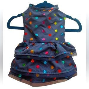 Pet Apparel Puppy/Dog Party Dress Size S Navy Blue with Multicolor Metalic dots